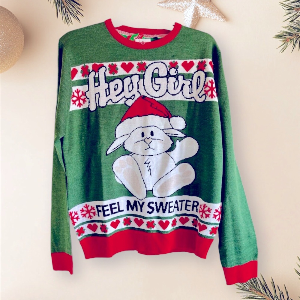 nwt Brooklyn Santa brooklynxpress Men’s Ugly Christmas Sweater Medium Green Red